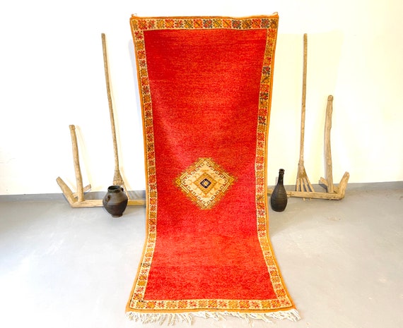 AMAZING TAZNAKHT RUNNER - 3x9 rug, moroccan berber orange rug runner vintage handmade