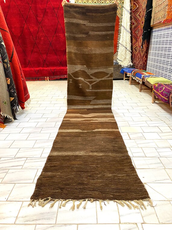 Handmade Vintage Moroccan Runner black and gray - 3x14 Feet - Beni Mrirt Hallway Rug - natural rug - runner rug - vintage runner