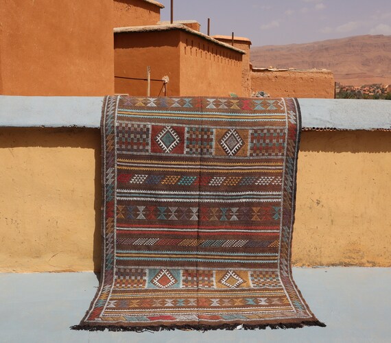 MOROCCAN BERBER RUG, cactus silk rug 5x8, Flatweave kilim rug, Agave silk area rug , sabra rug handmade