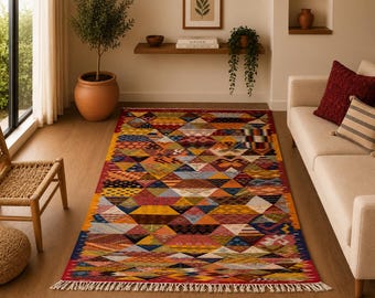 Berber Moroccan Picasso Rug 7x10 ft - Large Moroccan Akhnif Rug – Tribal Flatweave Wool Rug - Moroccan Wool Rug – Handmade Akhnif Carpet