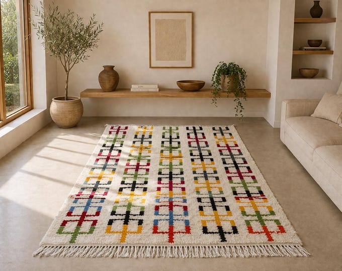 Handwoven Azilal Rug 5x6  ft – Authentic Moroccan Wool Textile Azilal rug – Traditionally Rugs – Colored Area Rug– Home Decor