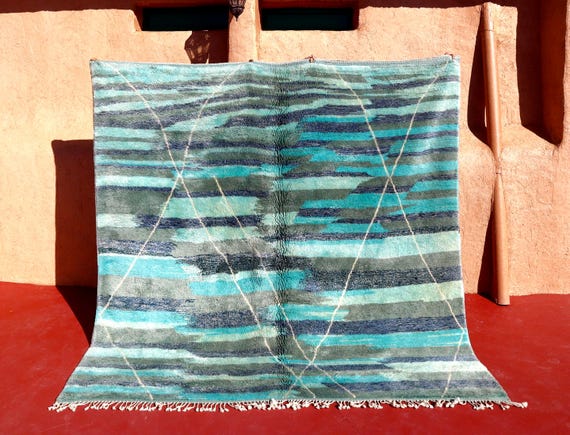 Turquoise Dream- Luxurious 8x8 Blue Berber Rug in Soft Beni Ourain Style