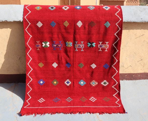 AMAZING RED MOROCCAN 4x7 rug, handmade rug, flat weave rug, boujad rug, kilim rug