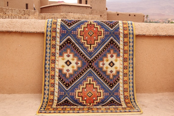 Taznakht carpet 5.5 x 8.3 feet - Berber rug - Moroccan area rug - Yellow Moroccan rug - Boho rug - Beni Rug - Vintage rug - Living room rug