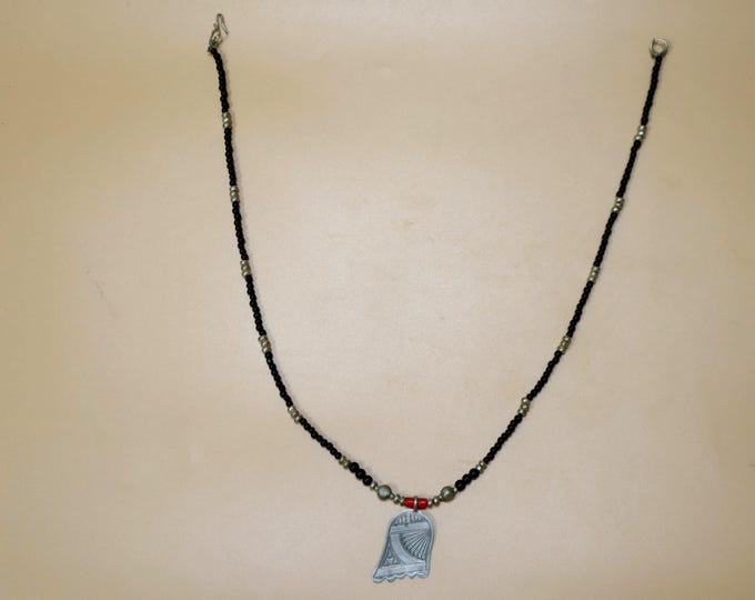 Vintage Berber Necklace, Moroccan Silver Amulet Pendant, Tribal Coral Agate Bead Necklace, Ethnic Talisman necklaces