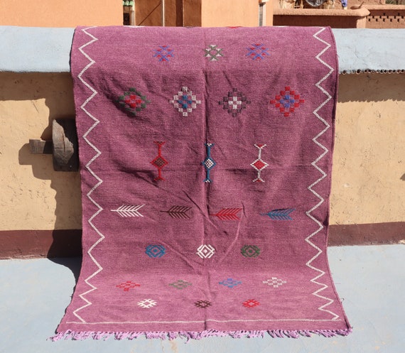 STUNNING PURPLE MOROCCAN 4x7 rug, handwoven kilim boujad rug, flat weave rug, morrocan rug, berber rug