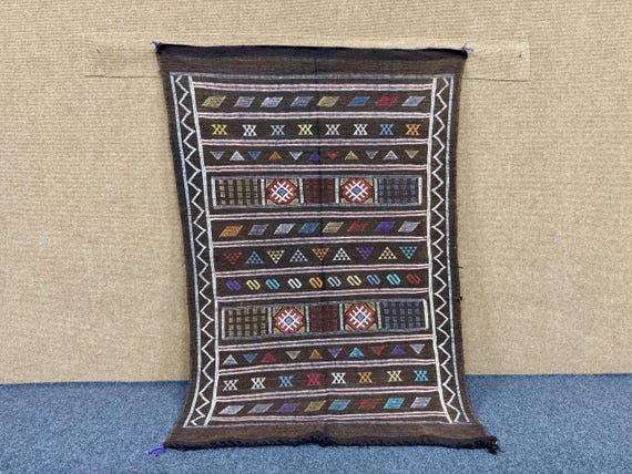 Moroccan Berber Brown Cactus Silk Rug 3x5 – Flatweave Wool Silk Blend – Lightweight Boho Area rug | Free Shipping