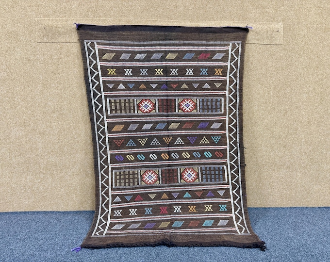Moroccan Berber Brown Cactus Silk Rug 3x5 – Flatweave Wool Silk Blend – Lightweight Boho Area rug | Free Shipping