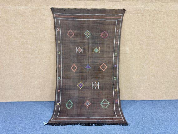Moroccan Berber Brown Cactus Silk Rug 5x8 – Flatweave Natural Wool Silk Blend – Lightweight Boho Area rug | Free Shipping