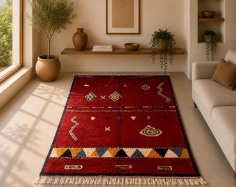 Authentic Berber Moroccan Rug 6x10 | Azilal Rug | handmade beni ouraine rug Abstract | Moroccan Modern Boho Living Room Statement