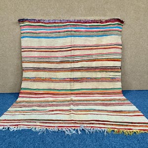 Vintage Marokkanischer Teppich 5x7 ft – Beni Mguild Teppich – Böhmischer Teppich – Authentischer marokkanischer Flachgewebeteppich aus Wolle – Kostenloser Versand
