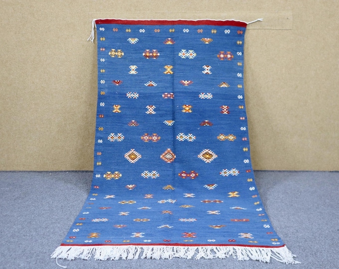 Vibrant Moroccan Akhnif Rug 3x7 - Handwoven Berber Rug - Flat Weave Moroccan Rug - Natural Wool Area Rug - Akhnif Rug For Living Room