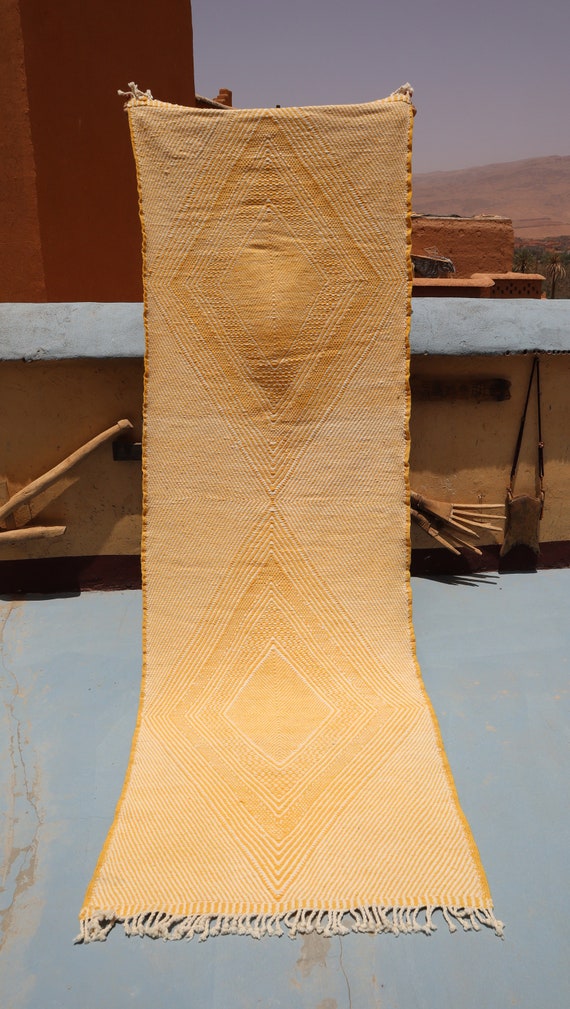 amazing berber rug traditional, 3x10 runner yellow rug, vintage zanafi rug, boho decor rug, hallway rug