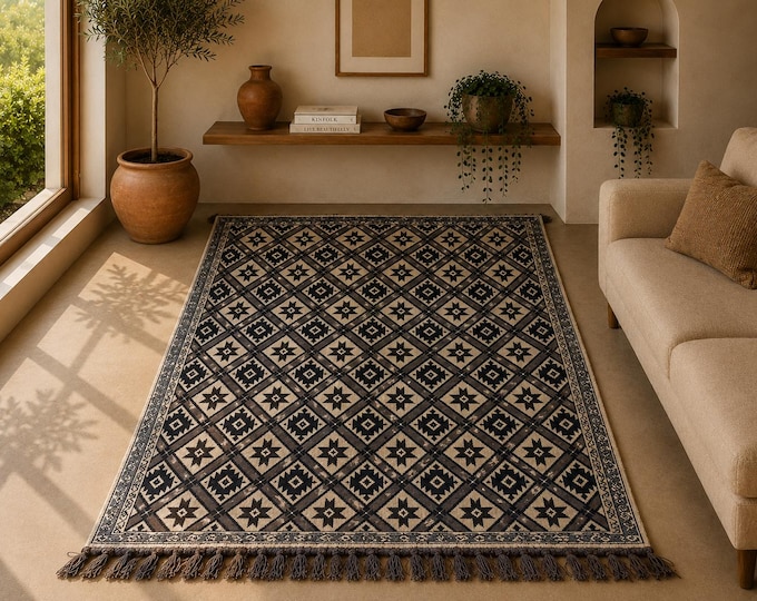 Moroccan Beni Mrirt Rug 6x10 ft – Soft Wool High Pile Carpet –Handmade Beni Mrirt Carpet – Modern Boho Area Rug – Moroccan Living Room Rug