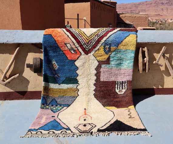 Authentic custom Beni Mrirt Moroccan Rug, Multicolor Berber Design for Boho Chic, Hand-Knotted Wool Rug
