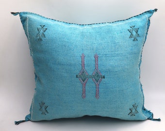 BLUE MORROCAN cactus silk PILLOW 18x18 pillow covers, handmade throw pillow cover, halloween pillow