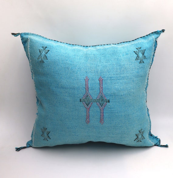 BLUE MORROCAN cactus silk PILLOW 18x18 pillow covers, handmade throw pillow cover, halloween pillow
