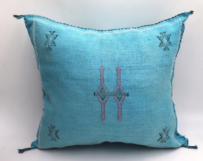BLUE MORROCAN cactus silk PILLOW 18x18 pillow covers, handmade throw pillow cover, halloween pillow