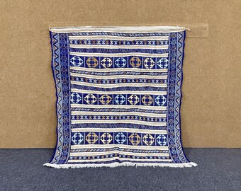 Authentic Blue Moroccan rug square 4x4 – Handwoven Berber rug Boho Flatweave Tribal Rug | Small Area Rug l Home Decor l Free Shipping