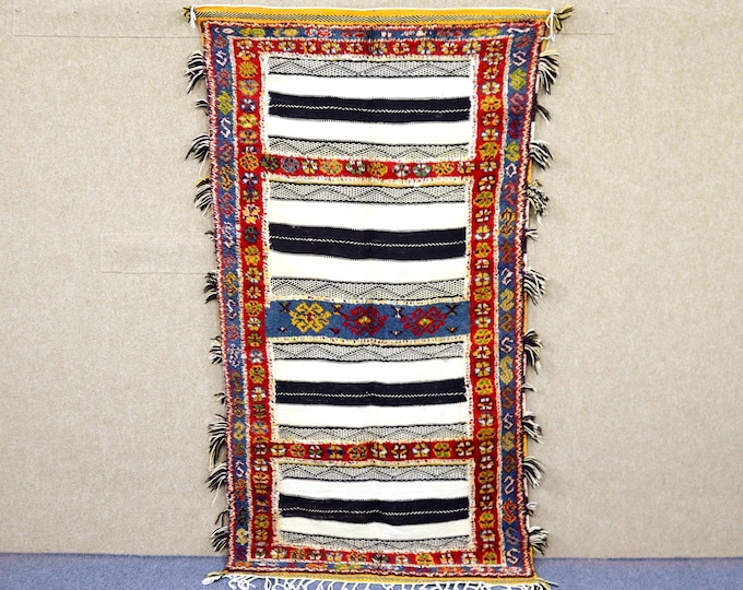 Moroccan Glaoui Rug 3x7 - Berber Rug For Living Room - Mixed Weave Rug - Handmade Moroccan Rug - Boho Decor