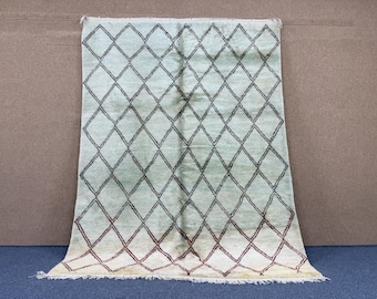 Beni Mrirt Wool Rug 6x8 ft | Authentic Moroccan Rug | Thick Pile Hand-Knotted Carpet | Neutral Modern Boho Area Rug | Moroccan Home Decor