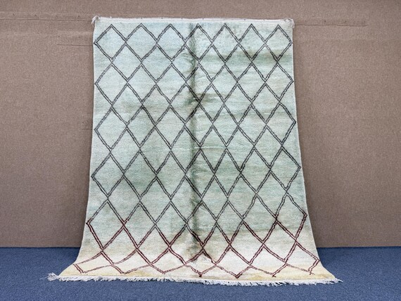 Beni Mrirt Wool Rug 6x8 ft | Authentic Moroccan Rug | Thick Pile Hand-Knotted Carpet | Neutral Modern Boho Area Rug | Moroccan Home Decor