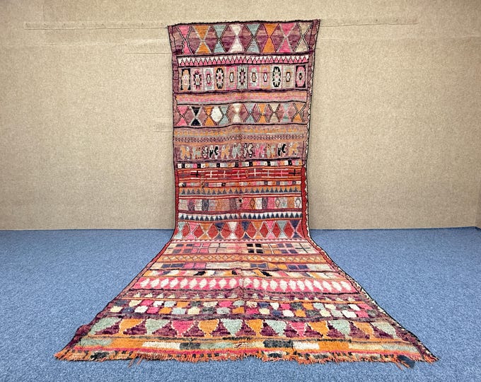 Large Beni Mguild Rug 5x13 ft – Moroccan Wool Rug boujaad rug – Tribal Berber Carpet – Moroccan Vintage Rug –Handmade Long Rug