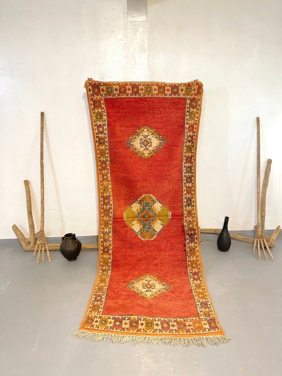 Orange Moroccan Runner - 3x9 Feet - Taznakht rug Vintage Handmade Berber Runner - berber runner