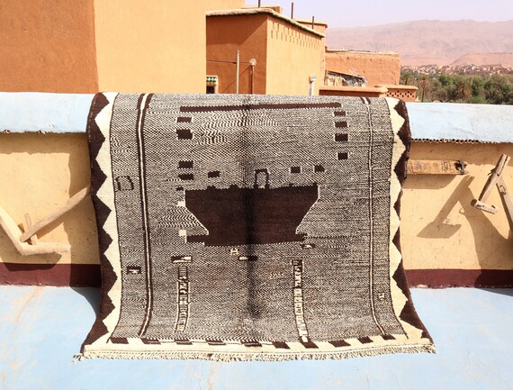 VINTAGE BENI OURAIN rug, 6x7 rug, creamy moroccan rug handmade wool rug