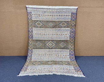 Unique Large Flatweave Wool Rug – Moroccan Kilim Carpet 7x10 ft – Handmade Berber Tribal Decor – Boho Style - Traditional Moroccan Carpet