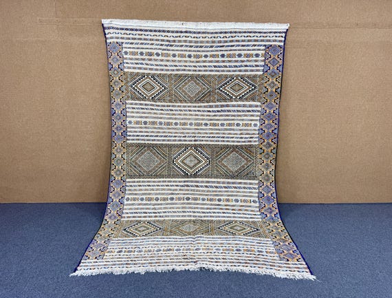 Unique Large Flatweave Wool Rug – Moroccan Kilim Carpet 7x10 ft – Handmade Berber Tribal Decor – Boho Style - Traditional Moroccan Carpet