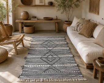 Berber Rug 3x5 ft – Black & White Moroccan Flatweave Carpet – Traditionally Rug – Handwoven in Morocco – Moroccan Home Decor –Area Rug
