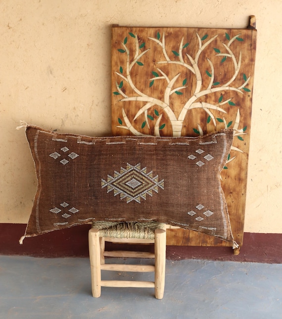 BROWN MORROCAN cactus silk PILLOW 18x35 throw pillow cover, handmade pillow cover, halloween pillow