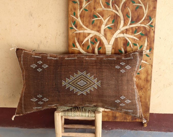 BROWN MORROCAN cactus silk PILLOW 18x35 throw pillow cover, handmade pillow cover, halloween pillow