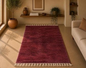 Handwoven Beni Mrirt Rug 3x6, Authentic Moroccan Berber Wool Carpet, Middle Atlas Hand-Knotted Plush Pile Area Rug , Minimalist Berber Rug