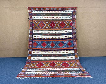 Authentic Glaoui Rug from Morocco –Handwoven Moroccan Carpet 6x10 ft – Moroccan Wool Carpet – Kilim and Pile Design – Ethnic Wool Rug