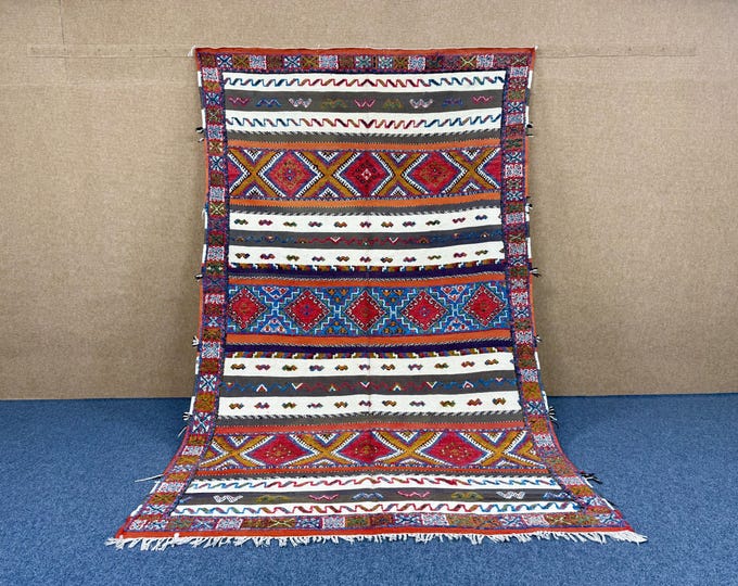 Authentic Glaoui Rug from Morocco –Handwoven Moroccan Carpet 6x10 ft – Moroccan Wool Carpet – Kilim and Pile Design – Ethnic Wool Rug