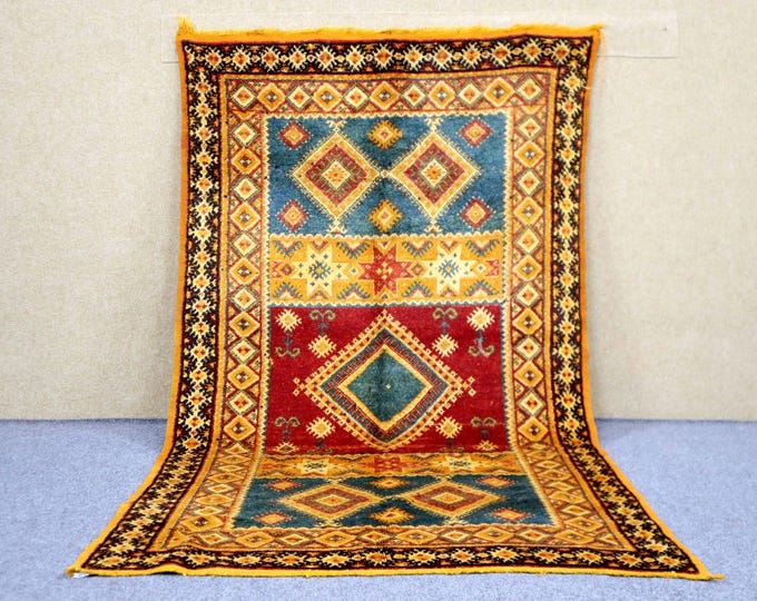 Moroccan Taznakht Rug 4x7 - Handwoven Berber Rug - Natural Wool Area Rug - Moroccan Rug For Living Room - Boho Decor