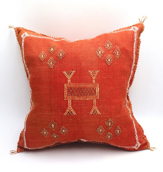 AMAZING RED moroccan cactus silk PILLOW cover, 18x18 handmade throw pillow cover, moroccan Sabra Decorative Cushion