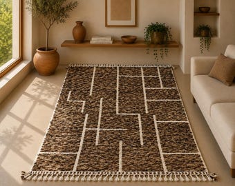 Amazing Brown Moroccan Rug 6x10 -Authentic Moroccan Berber Wool Carpet, One of a Kind Tribal Art Rug from High Atlas, Colorful Boho