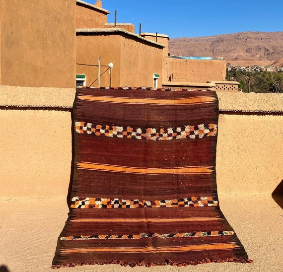 Flat weave rug 5.4 x 10.2 feet - Brown kilim rug - Morrocan rug - Vintage Morocco rug - Berber Boujad Carpet Boho - plush brown rugs