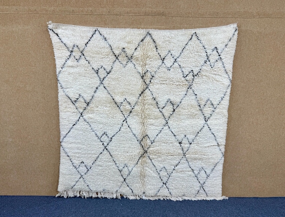 Moroccan Hand-Knotted Square Beni Ourain 6x6 ft -Berber Carpet | Soft Cozy Neutral Rug l Neutral Berber Decor l Abstract Area Rug