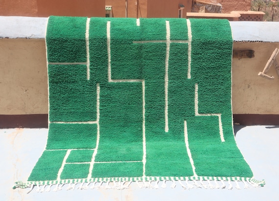 Elegant 6x10 Green Beni Ourain Moroccan Rug,  mrirt rug , living room area rug, handknotted rug, wool green rug