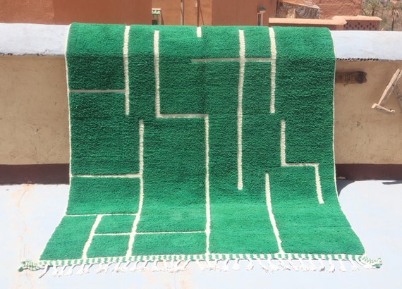 AUTHENTIC MOROCCAN RUG 6x10 - Green Beni Ourain rug , HandKnotted berber rug