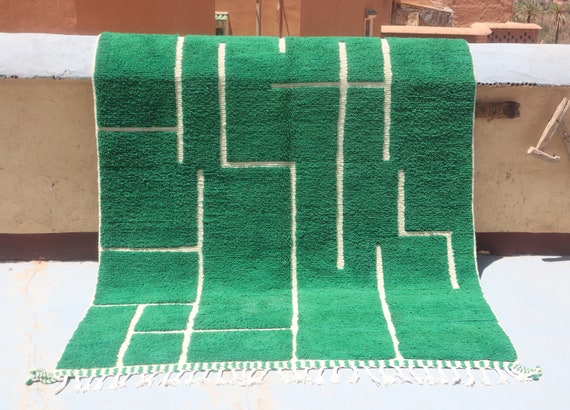 Elegant 6x10 Green Beni Ourain Moroccan Rug,  mrirt rug , living room area rug, handknotted rug, wool green rug