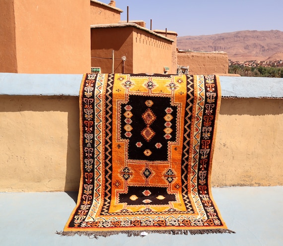 Vintage Moroccan 5x8 rug patchwork, bright colorful rug, Vibrant Floor Art Taznkhet Rug, Vintage Beni Mguild Rug