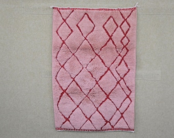 Unique Moroccan Mrirt Rug 3x5 - Handmade Berber Rug - Small Soft Plush - Neutral Wool Area Rug - Authentic Pink Moroccan Rug