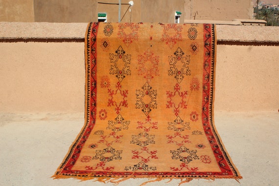 AMAZING ORANGE RUG - berber moroccan rug, 6x11 rug, boujaad rug handmade