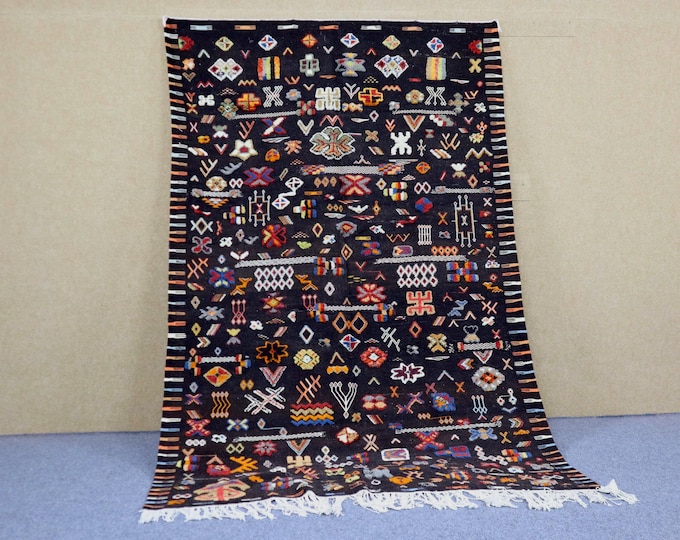 Vibrant Akhnif Rug 5x8 - Unique Moroccan Rug - Handwoven Rug - Natural Wool Rug - Berber Rug For Living Room - Flat Weave Tribal Boho Rug