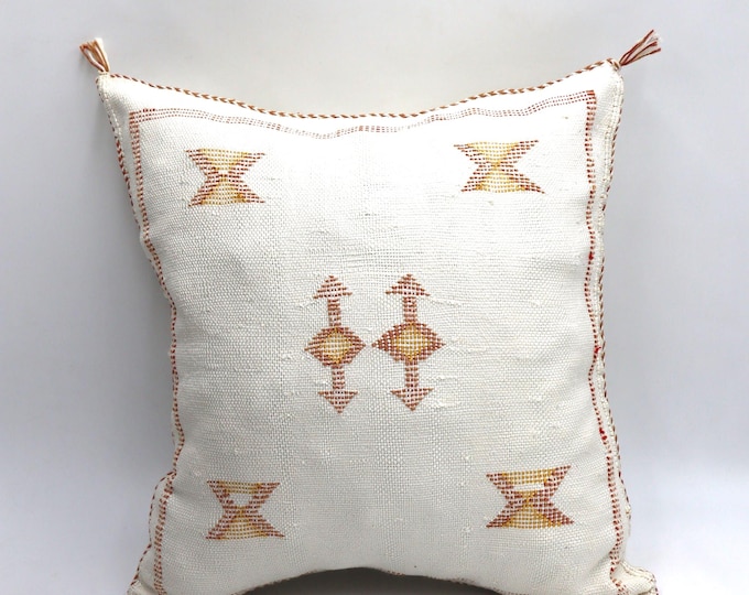 White Moroccan Cactus Silk Pillow 18x18 Pillow Cover, Handmade Throw Pillow Cover, Halloween Pillow